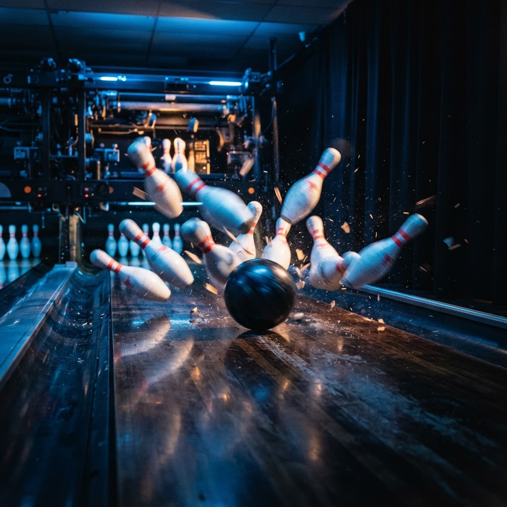 Bowlingpins werden abgeräumt